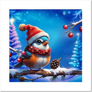 Sweet little and friendly christmas bird Posters and Art